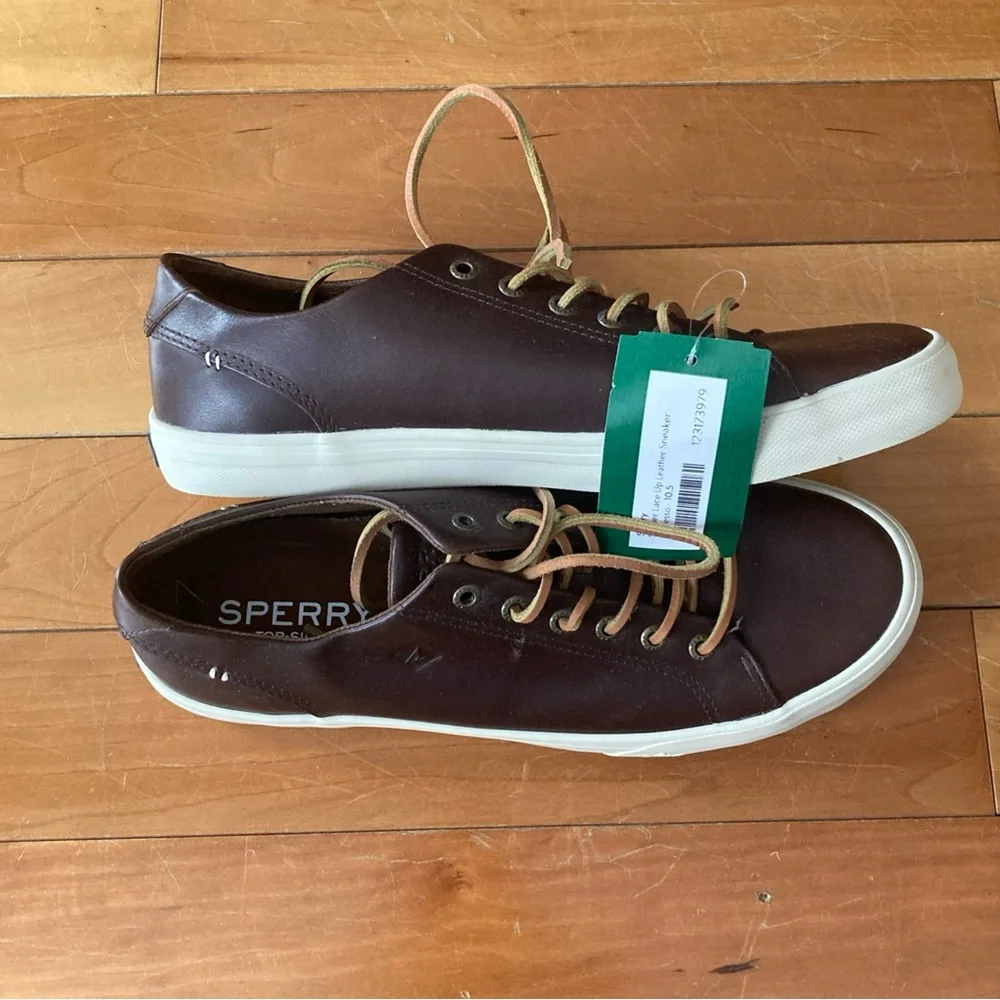 NWT Sperry Men's size 10.5 Dark Brown leather lace up Sneakers - Picture 4 of 6